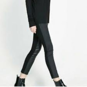 Zara Collection Faux‎ Leather Suede Black Leggings M EUC